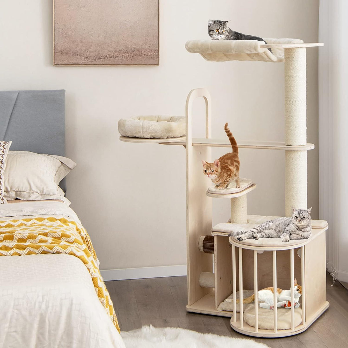 Tangkula Wood Cat Tree for Indoor Cats, 55 Inch Multi-Level Cat Tower Activity Center with Hammock