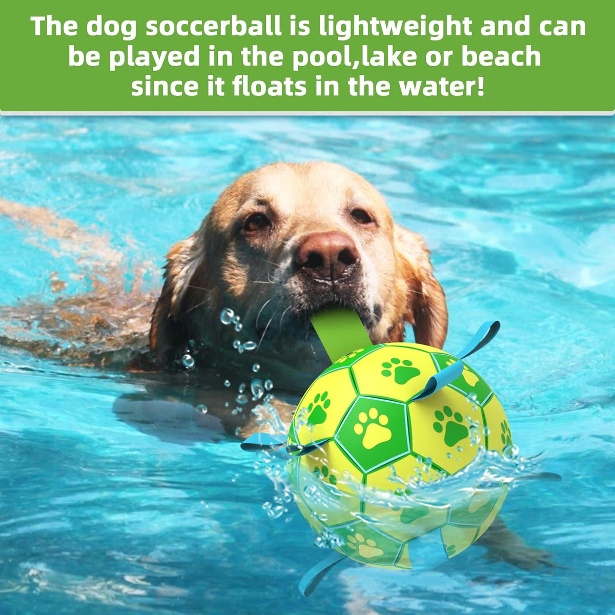 QDAN Dog Toys Soccer Ball, Dog Tug Toy, Water Toy, Durable Balls for Small Medium Dogs-Green