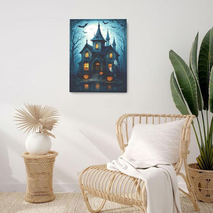 Halloween Gothic Wall Art Castle Pumpkin Ghost Bat Canvas Wall Decor Dark Academia Pictures