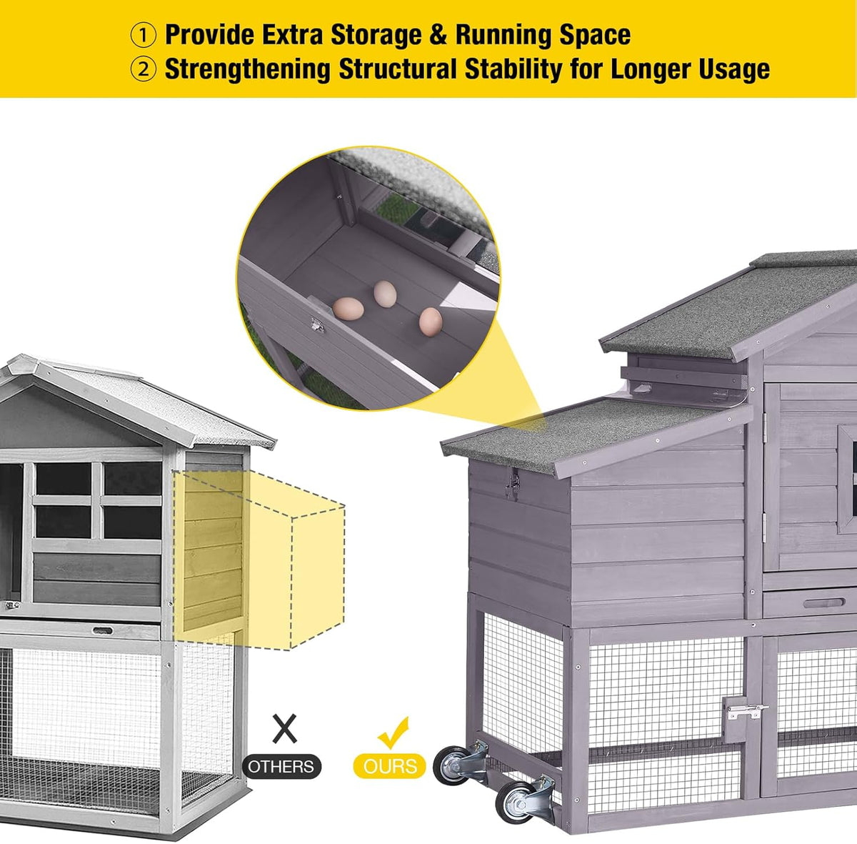 Aivituvin Chicken Coop Mobile Hen Coop, Large Poultry Cage with Wheels Outdoor Backyard Chicken