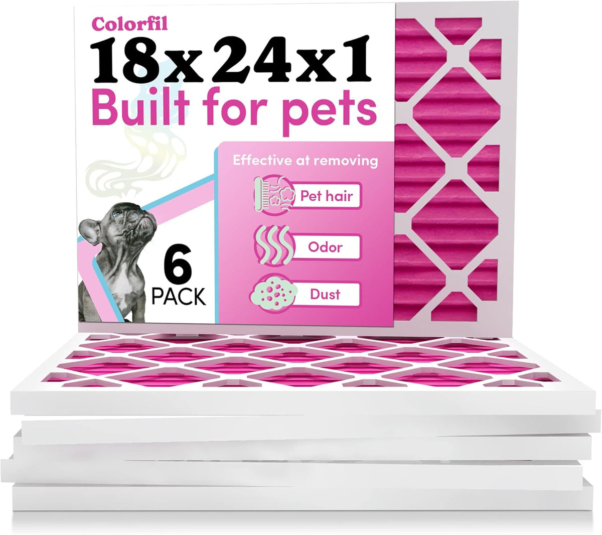 Colorfil 18x24x1 Air Filter (6-Pack) | Made in the USA | Color Changing | Remove Cat and Dog Odor |