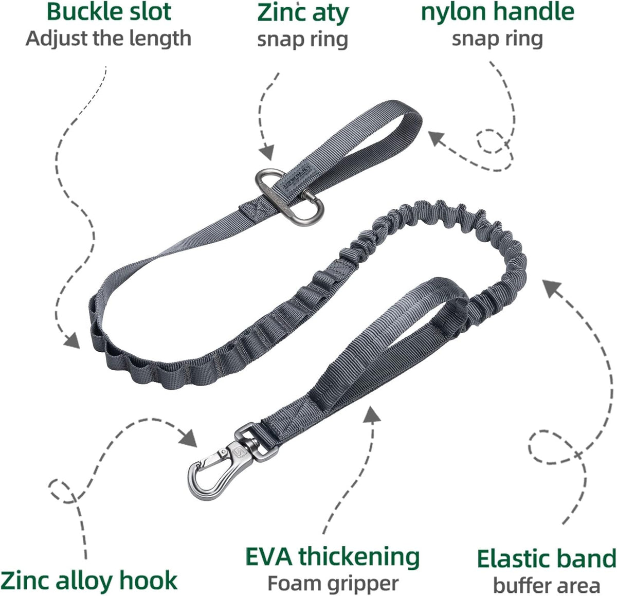 EXCELLENT ELITE SPANKER Tactical Bungee Dog Leash Military Adjustable Dog Leash Quick Release