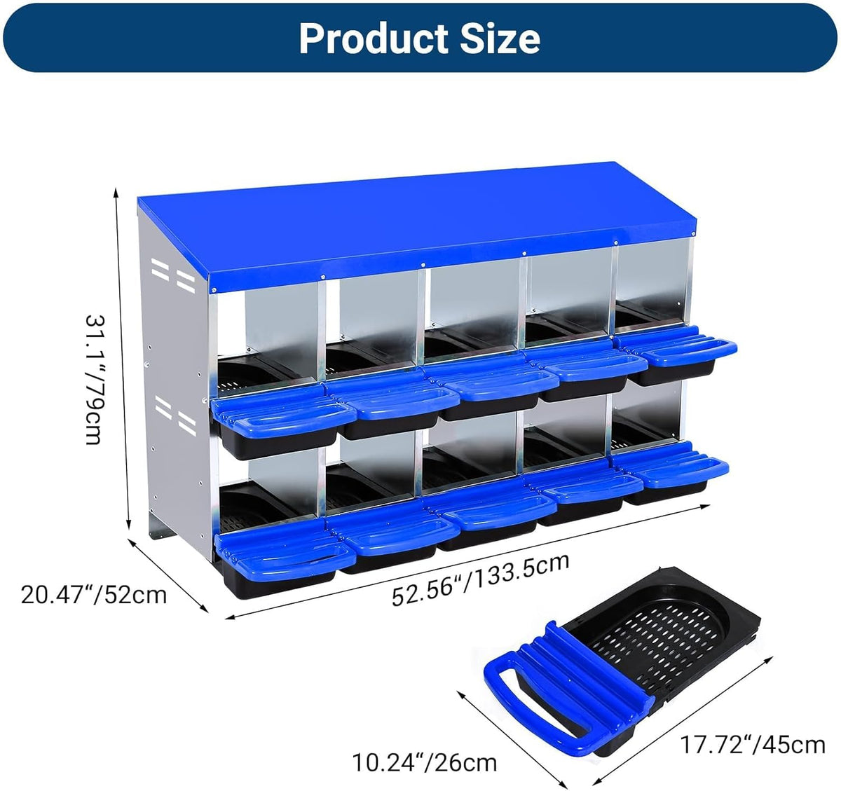Chicken Nesting Boxes, 10 Hole Metal Chicken Laying Box with with Removable Trays and Roll Out Egg