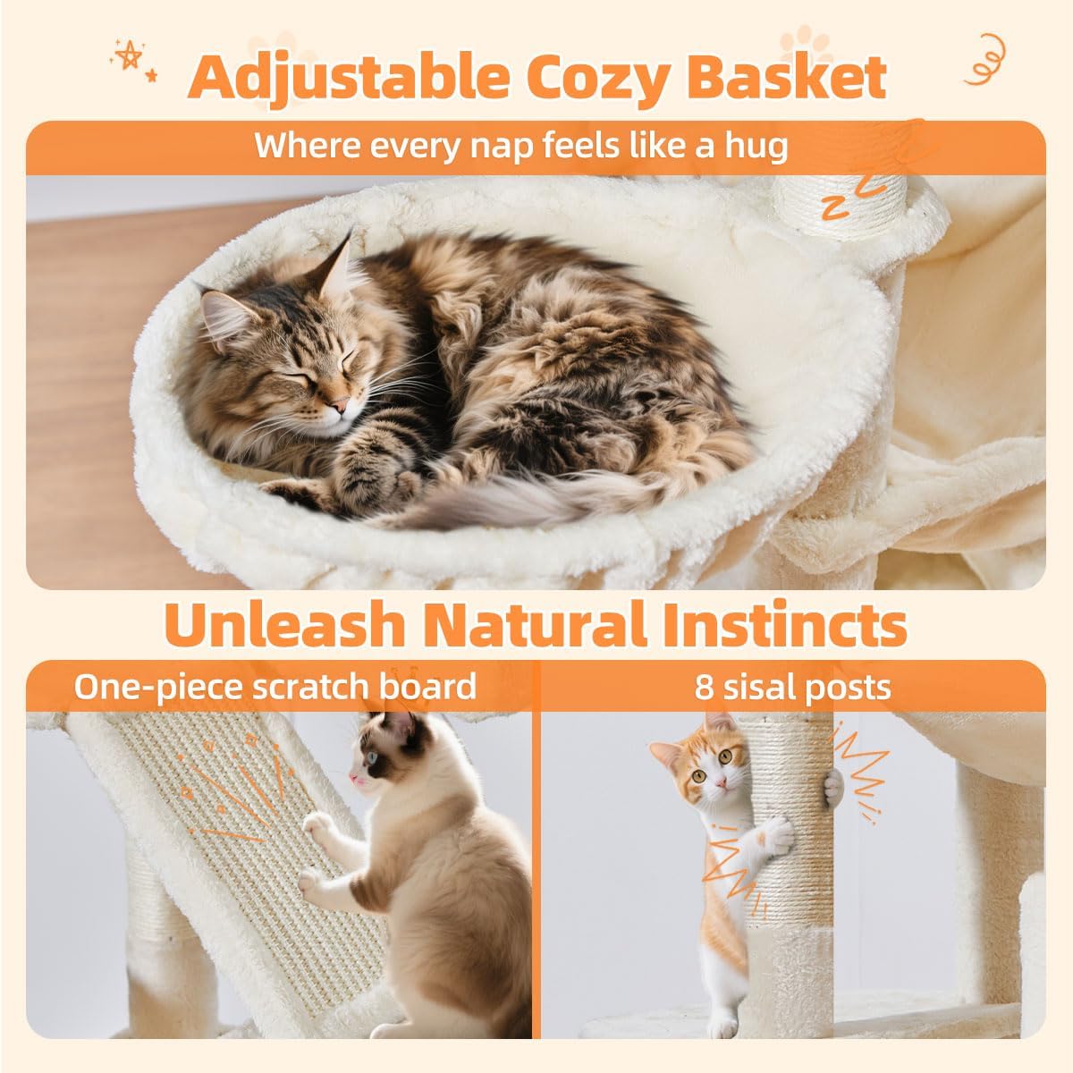Taoqimiao Cat Tree 71-Inch, Cat Tower for Indoor Cats Large Adult, Multi-Level Large Cat Condo, 8