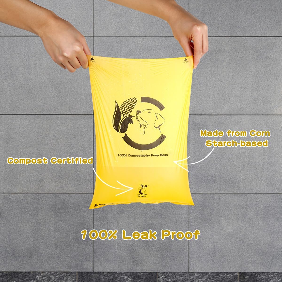 Certified Compostable Dog Poop Bags, 120 Count Landfill Friendly and Leakproof Waste Bags, Easy
