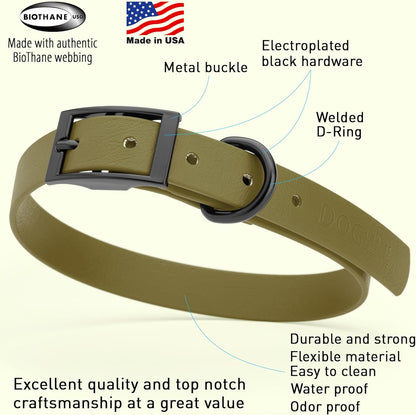 Dogline Biothane Waterproof Dog Collar Strong Coated Nylon Webbing with Black Hardware Odor- Proof