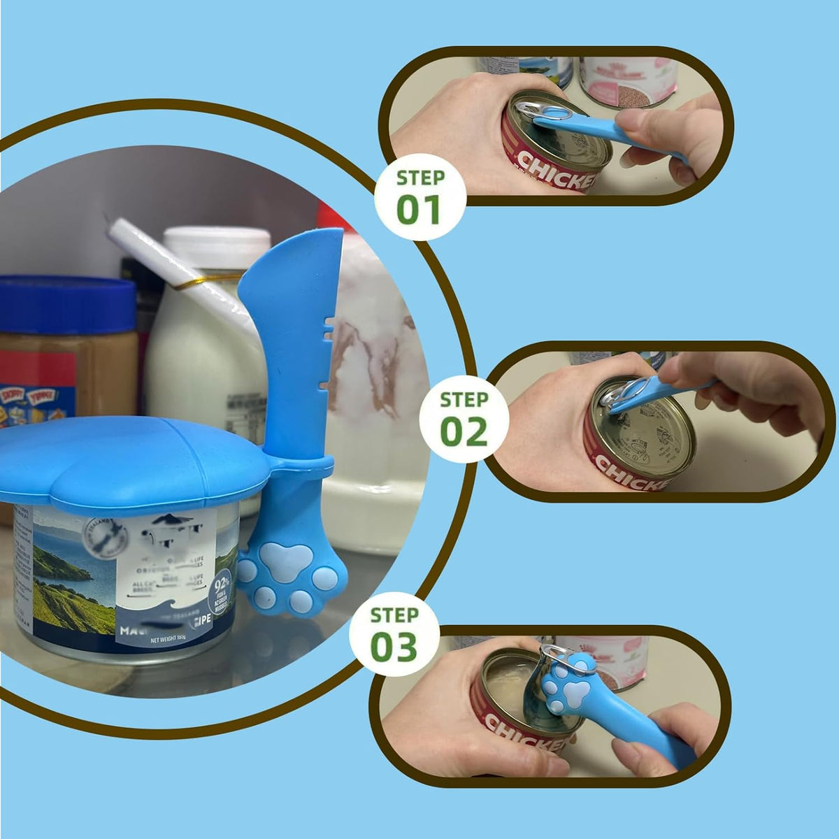 Cat Food Can Spoon & 3 Pcs Can Lids | Cute Paw Shape Can Covers & Cat Can Opener for Wet Food |