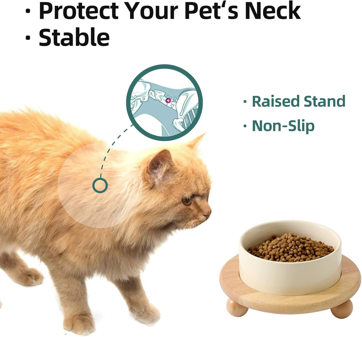 Ceramic Elevated Cat Food and Water Bowl, Kitty Bowl, Raised Cat Dish, Pet Feeder (5.1 in,1 x Beige