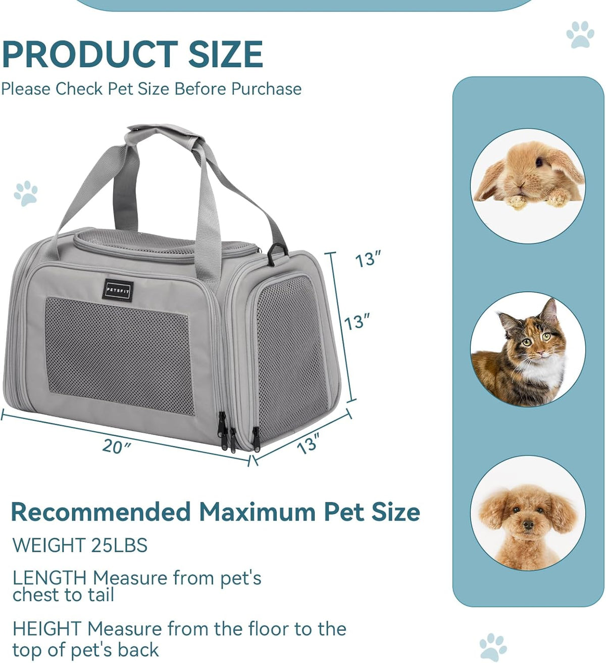 PETSFIT Dog Carrier Cat Carriers for Puppies, Medium Cats up to 25Lbs, Travel Soft Sided Pet