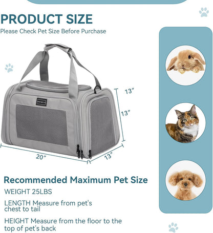 PETSFIT Dog Carrier Cat Carriers for Puppies, Medium Cats up to 25Lbs, Travel Soft Sided Pet