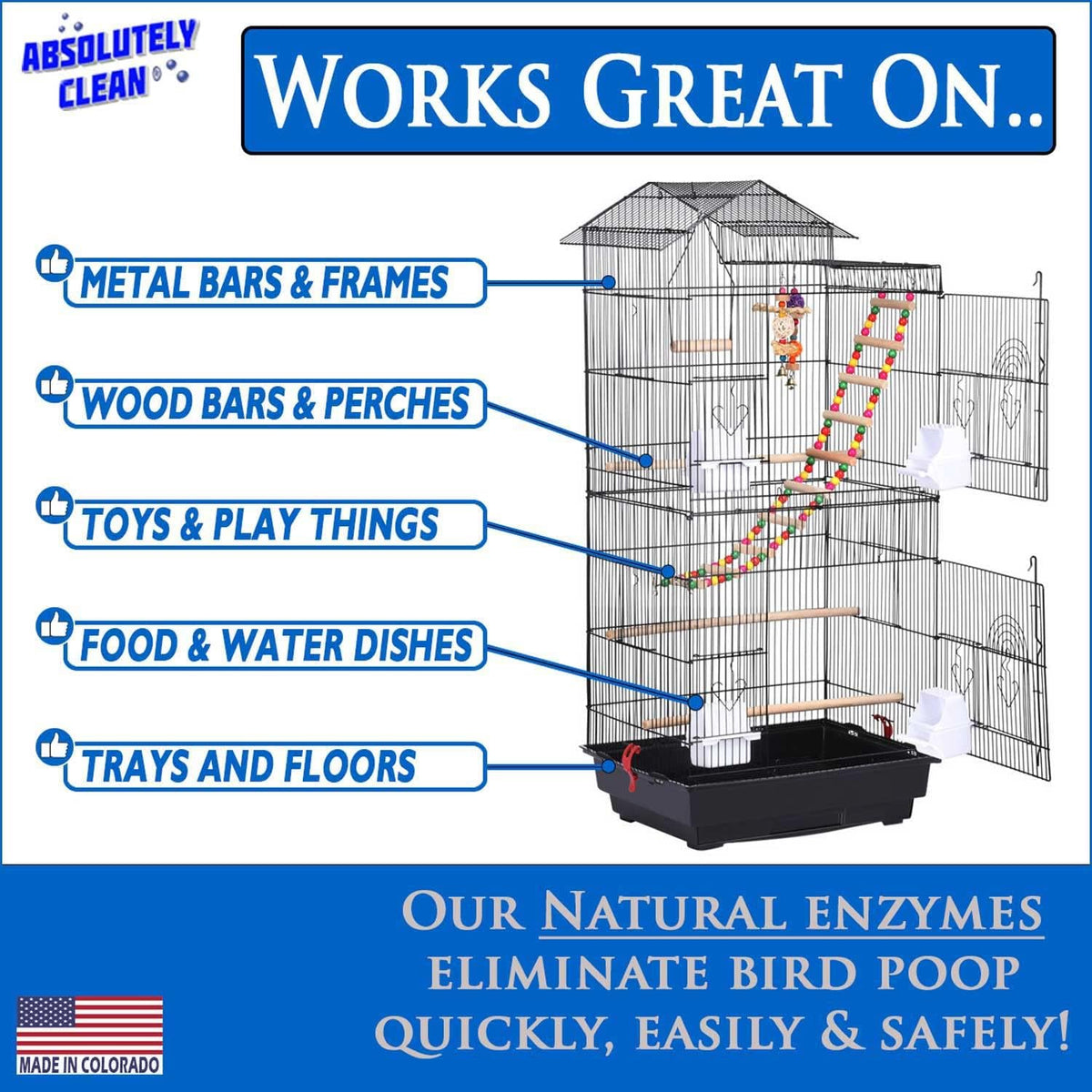 Absolutely Clean Amazing Bird Cage Cleaner and Deodorizer - Just Spray/Wipe - Safely & Easily