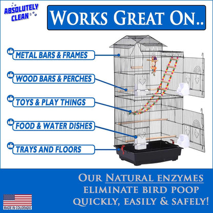 Absolutely Clean Amazing Bird Cage Cleaner and Deodorizer - Just Spray/Wipe - Safely & Easily