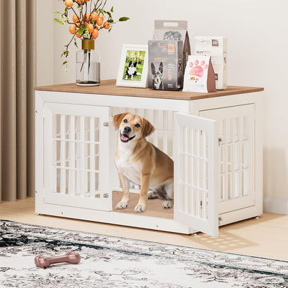 42" Heavy Duty Dog Crate Furniture for Small,Medium and Large Dogs,Rustic Wooden Dog Cage Kennel