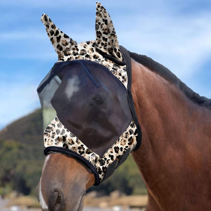 Harrison Howard LumiVista Horse Fly Mask Standard with Ears UV Protection for Horse Leopard Print M