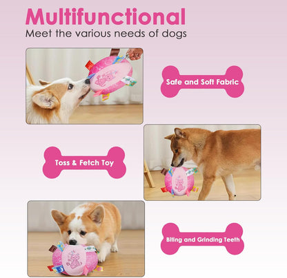 Dog Squeaky Plush Toy with Straps, 6-Inch Soft Stuffed Ball with Cotton Material and Bell Built-in