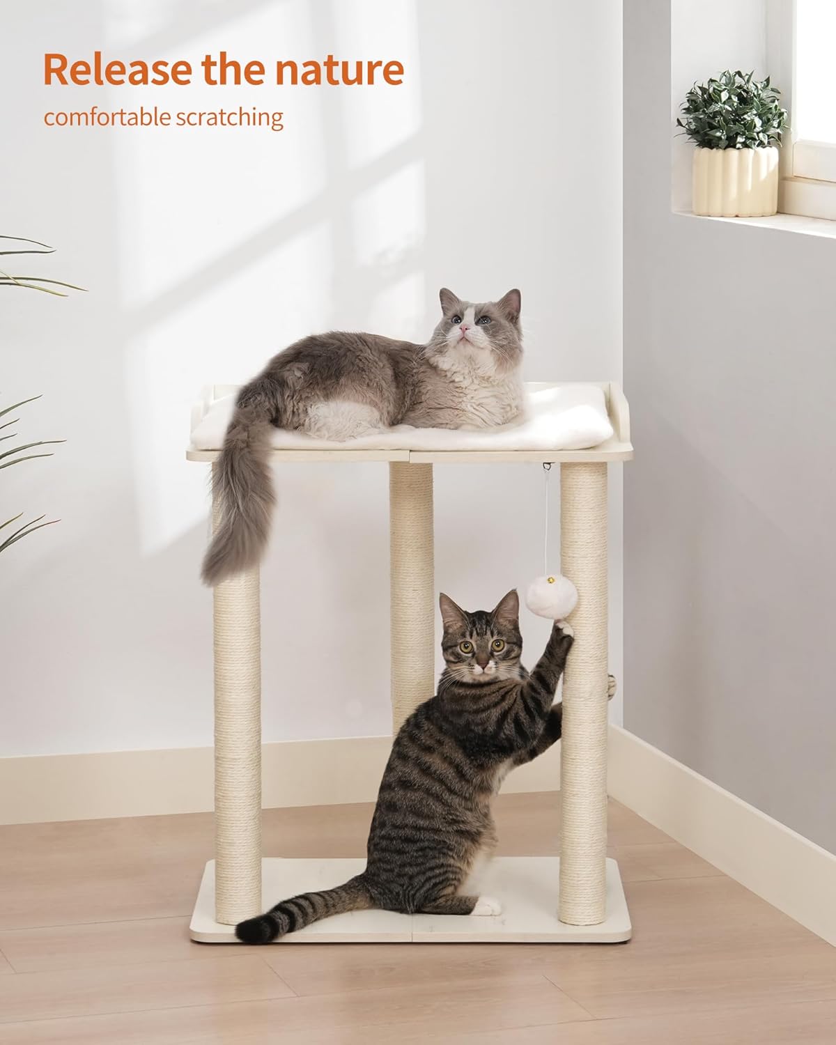 FourFurPets 26.7in Large Cat Tree Tower Condo, Cat Scratch Posts for Indoor Cats, Big Plate, Three
