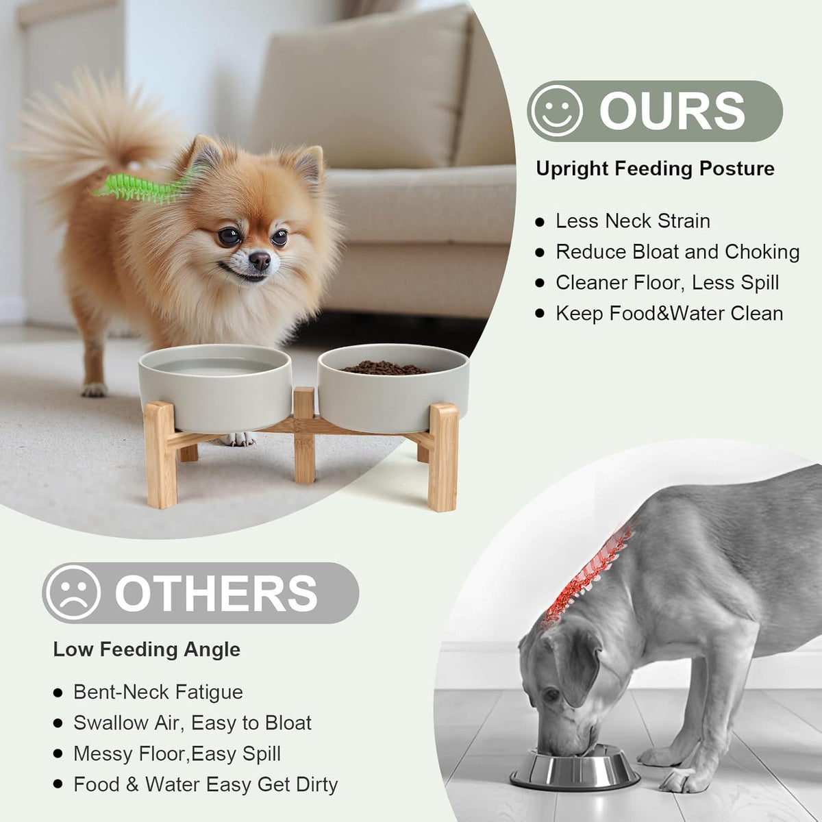 SPUNKYJUNKY Elevated Dog Bowls Ceramic, 5.1'' Dogs and Cat Food Water Bowls Raised with Non-Slip