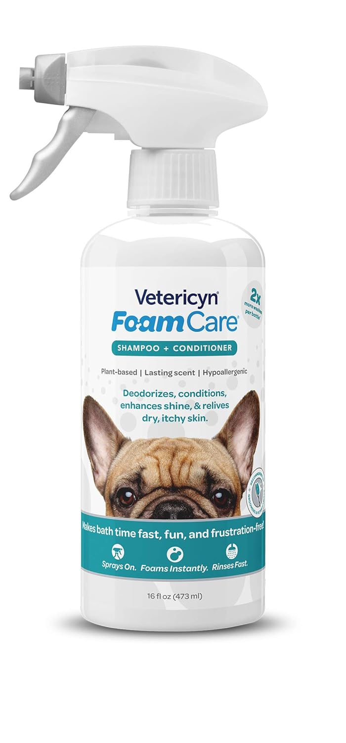 Vetericyn FoamCare Dog Shampoo and Conditioner - Instant Foaming, Spray-On Hypoallergenic Shampoo