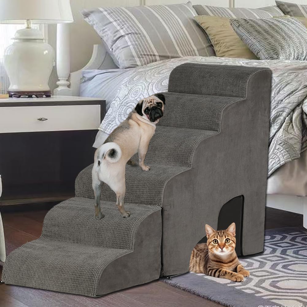 Dog Stairs for High Beds 25-30 inches Tall, 6-Step Dog Steps for High Bed for Doggies/Kitties, 30D