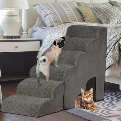 Dog Stairs for High Beds 25-30 inches Tall, 6-Step Dog Steps for High Bed for Doggies/Kitties, 30D