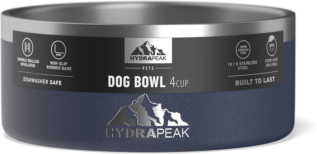 Hydrapeak Dog Bowl; Non Slip Stainless Steel; Water and Food Dish; Large Sized and Small Dogs; 32oz