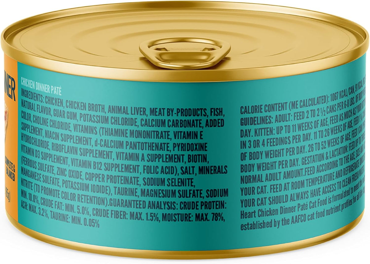 A Strong Heart Canned Wet Cat Food, Chicken Dinner Paté - 3 oz Cans (Pack of 24), Made in The USA