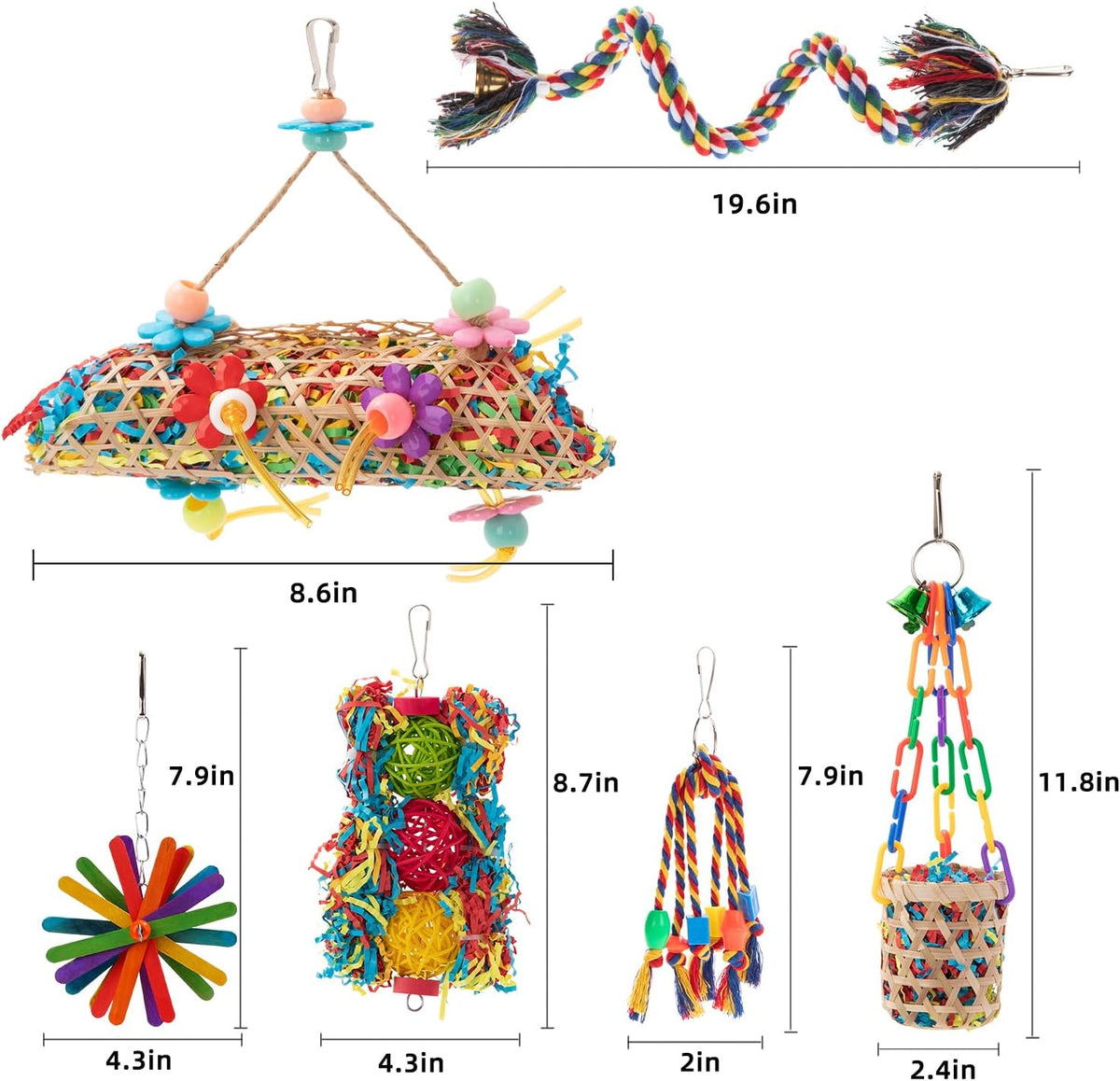 RLRICH 6 Pack Bird Colorful Chewing Toys Parrot Foraging Shredder Toys Shred Hanging Foraging