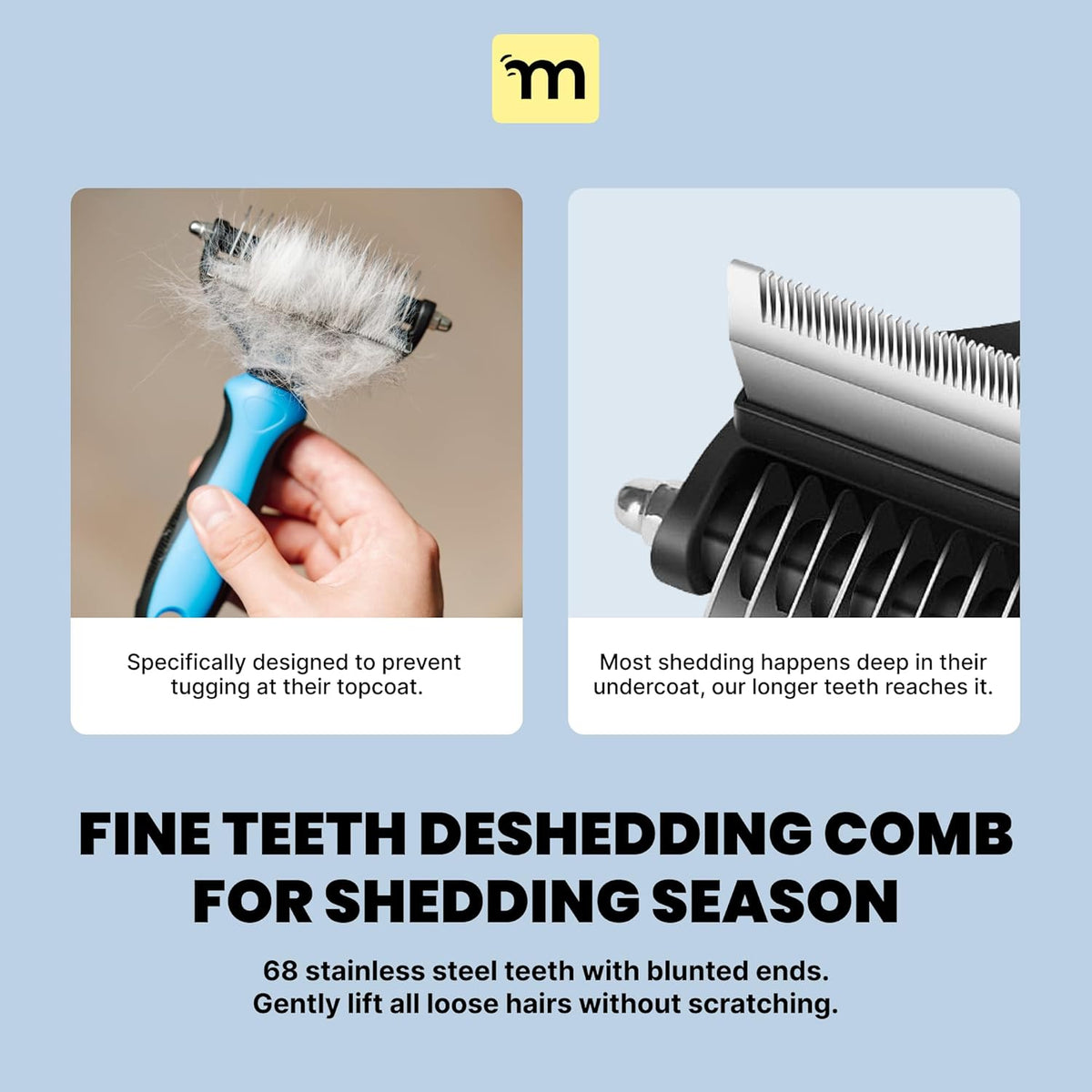 MalsiPree Dog Brush for Shedding - Large, Blue, 2-in-1 - Deshedding Dog Grooming Brush & Undercoat