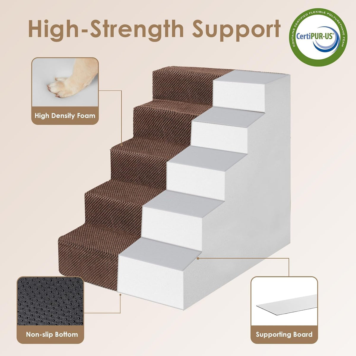 EHEYCIGA Dog Stairs for High Bed 25" H, 5-Step Extra Wide Dog Steps for Bed, Pet Steps for Small