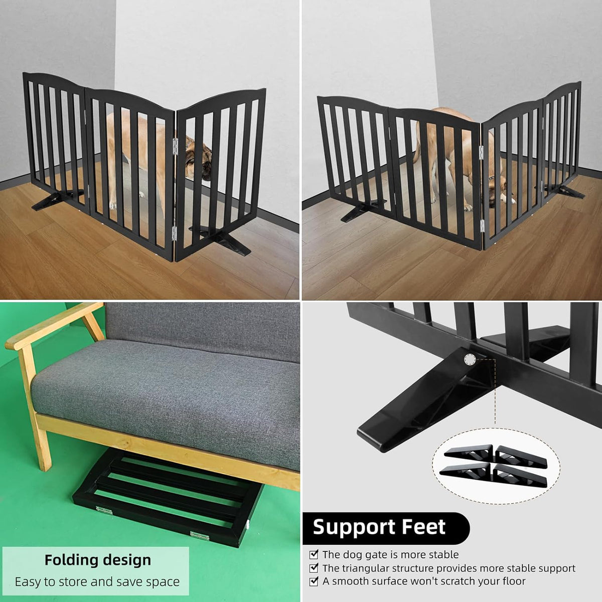 ZJSF Foldable Freestanding Indoor Dog Gate for House Wood Long Pet Gates Dog Fence for Stairs Puppy
