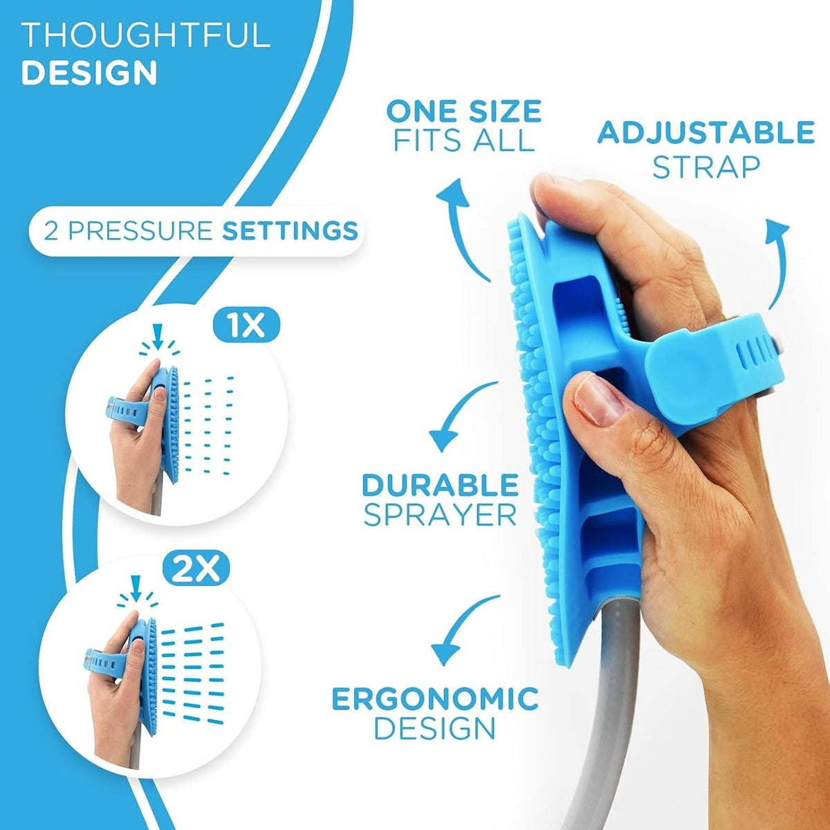 Aquapaw 5-in-1 Horse & Dog Bath Brush & Curry Comb - XL Blue Silicone - Includes 3-ft Shower Hose