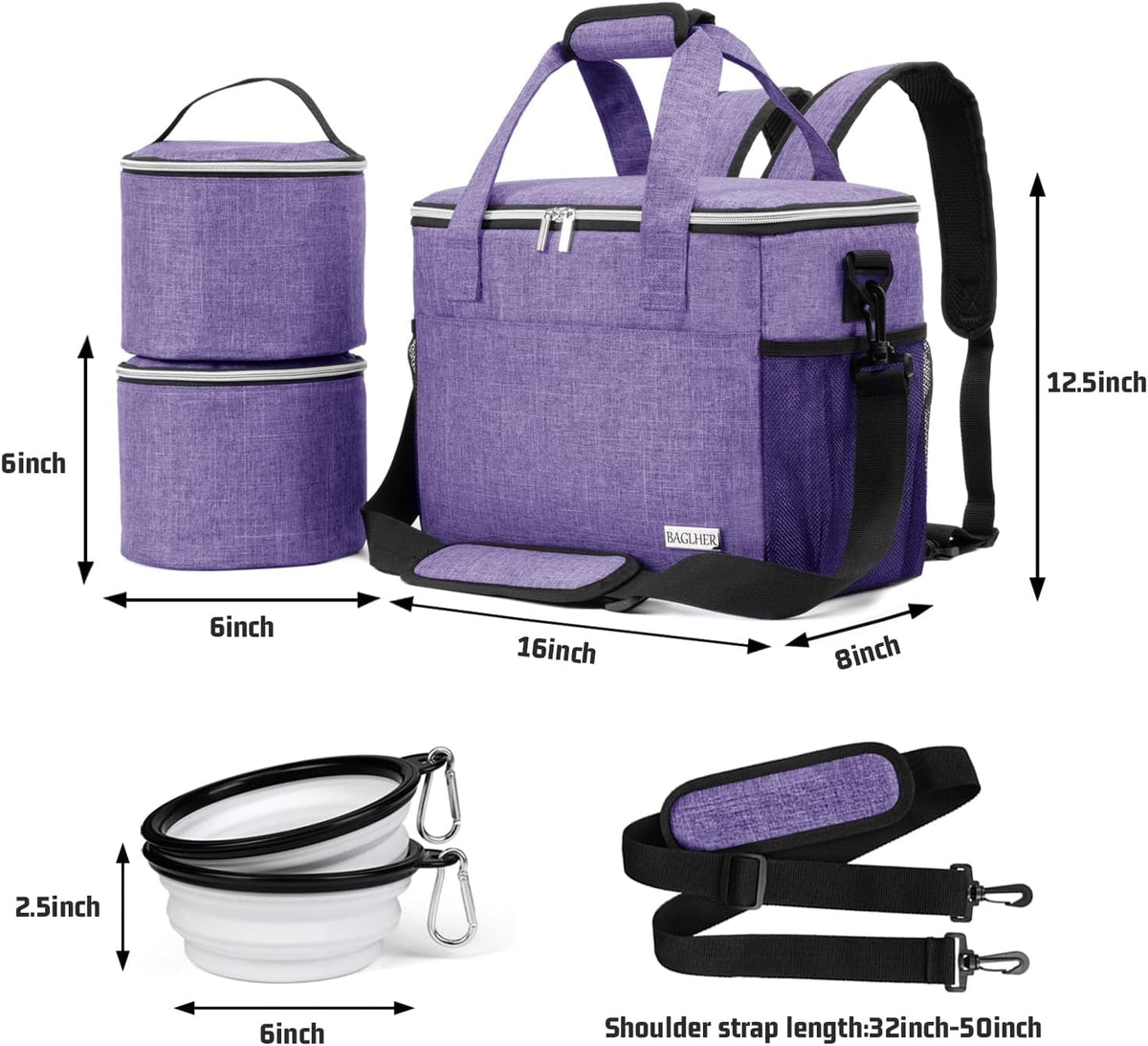 BAGLHER Dog Travel Bag Backpack Pet Supplies Backpack 5-Piece Set with Shoulder Strap 2 Lined Pet