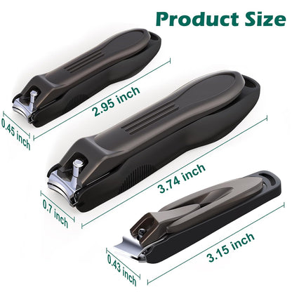 GLAMFIELDS Nail Clipper with Catcher, 3 Pack No Splash Fingernail Toenail Clipper,Slanted Edge Nail