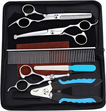 Dog Grooming Scissors Kit, Safety Round Tip, Heavy Duty Stainless Steel Dog Scissors and Nail