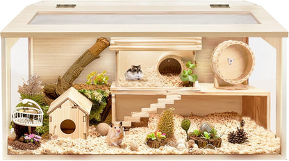 Prolee Hamster Cage Chewproof Wood, Mice and Rat Habitat Openable Top with Acrylic Sheets Solid