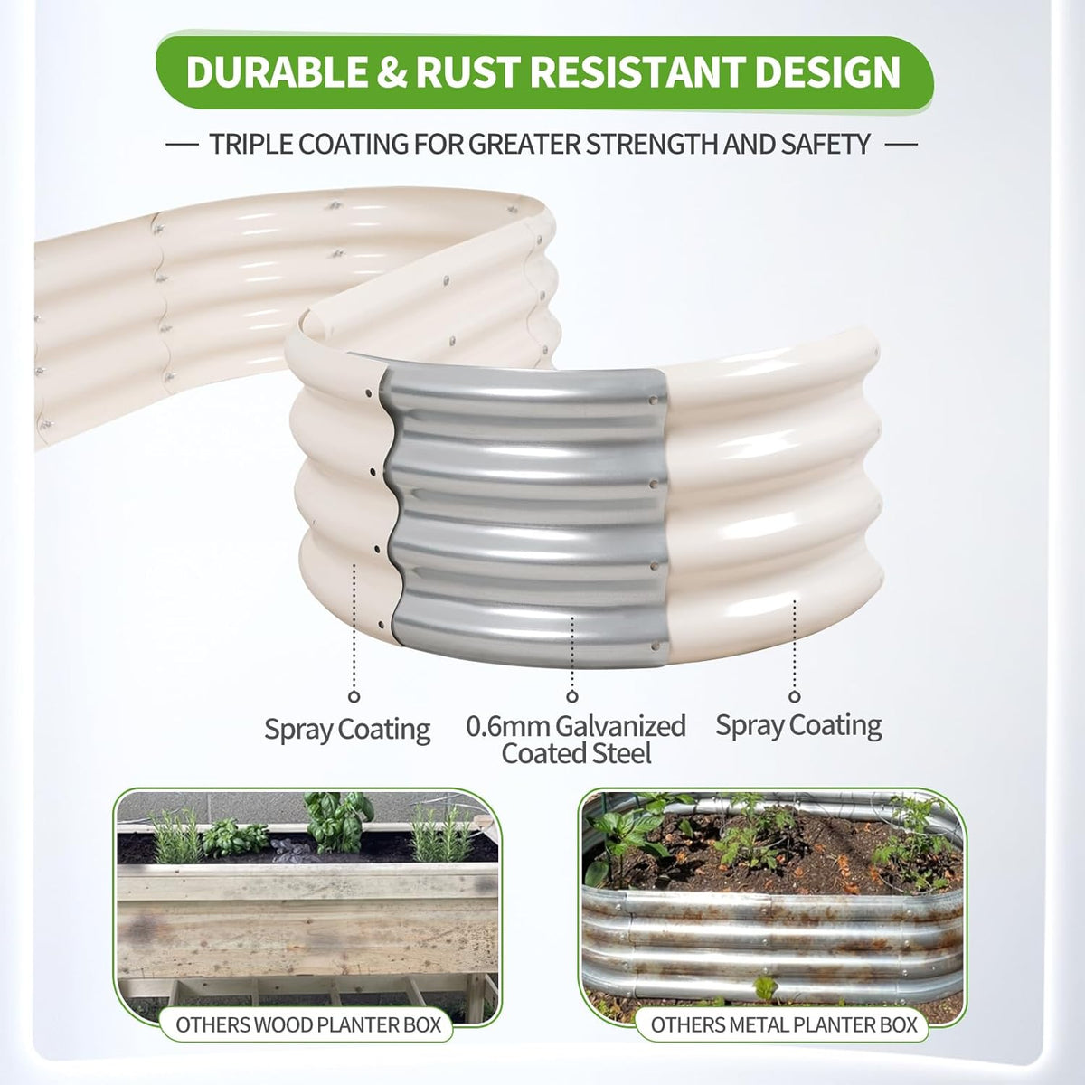 Galvanized Raised Garden Bed - 8x2x1FT Metal Planter Boxes Outdoor | Oval Steel Raised Bed Kit for