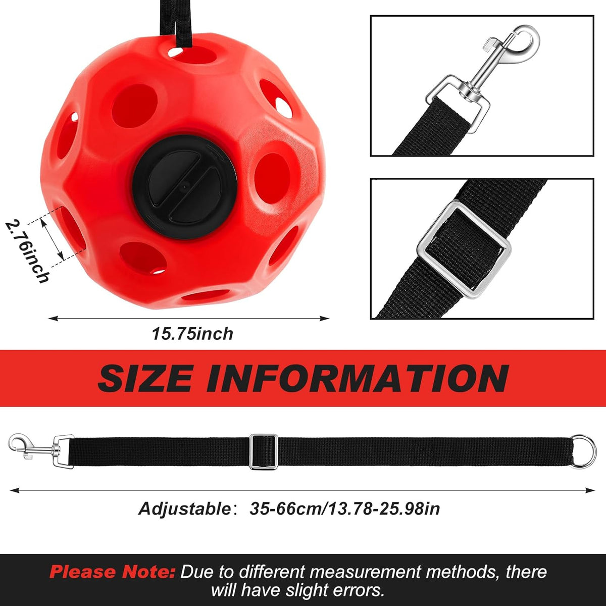 15.75" Hay Ball for Horse with Hanging Strap Slow Feed Horse Treat Ball Extra Large Hanging for