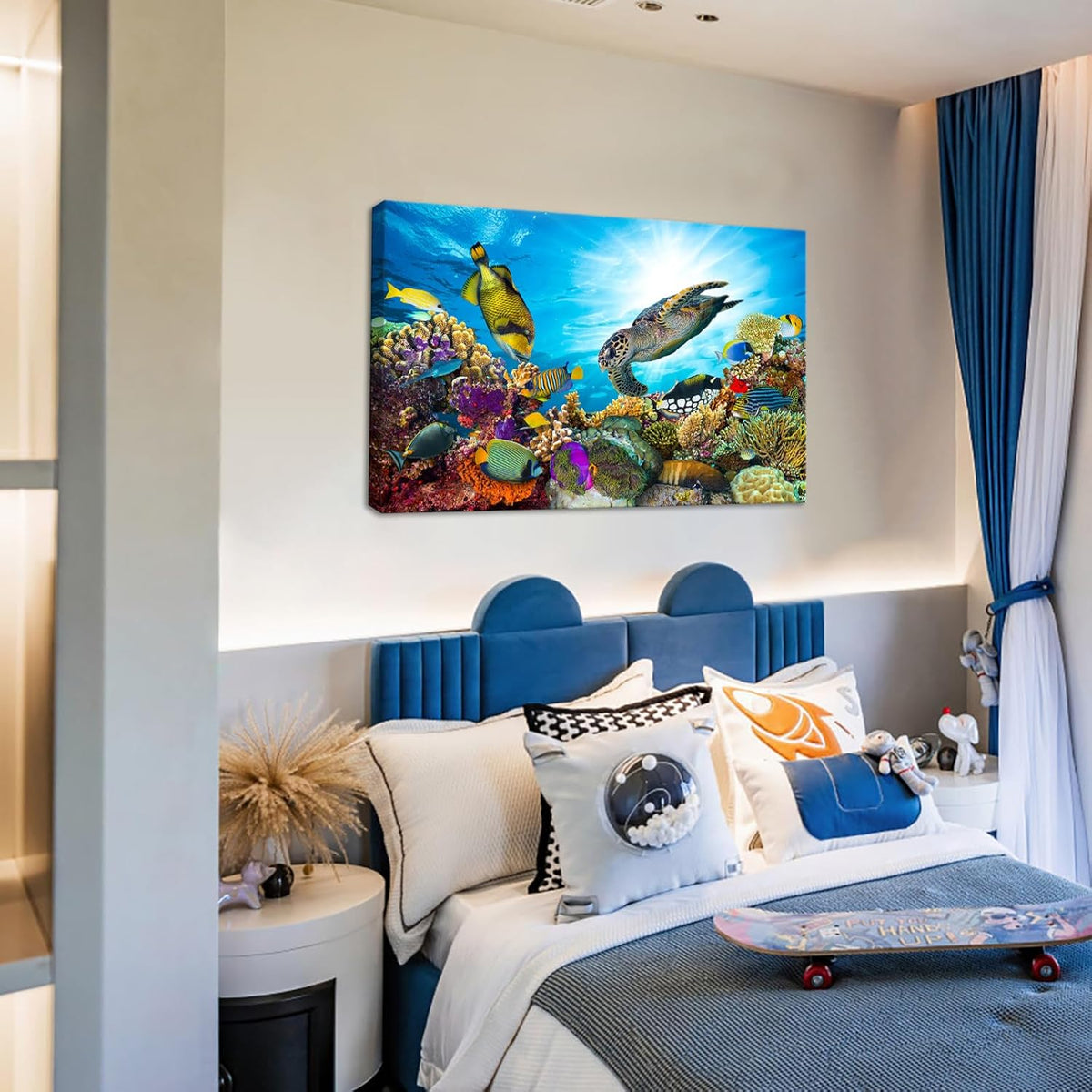 Large Wall Decor Colorful Sea Underwater World Coral Sea Turtle and Tropical Fish Painting Gallery