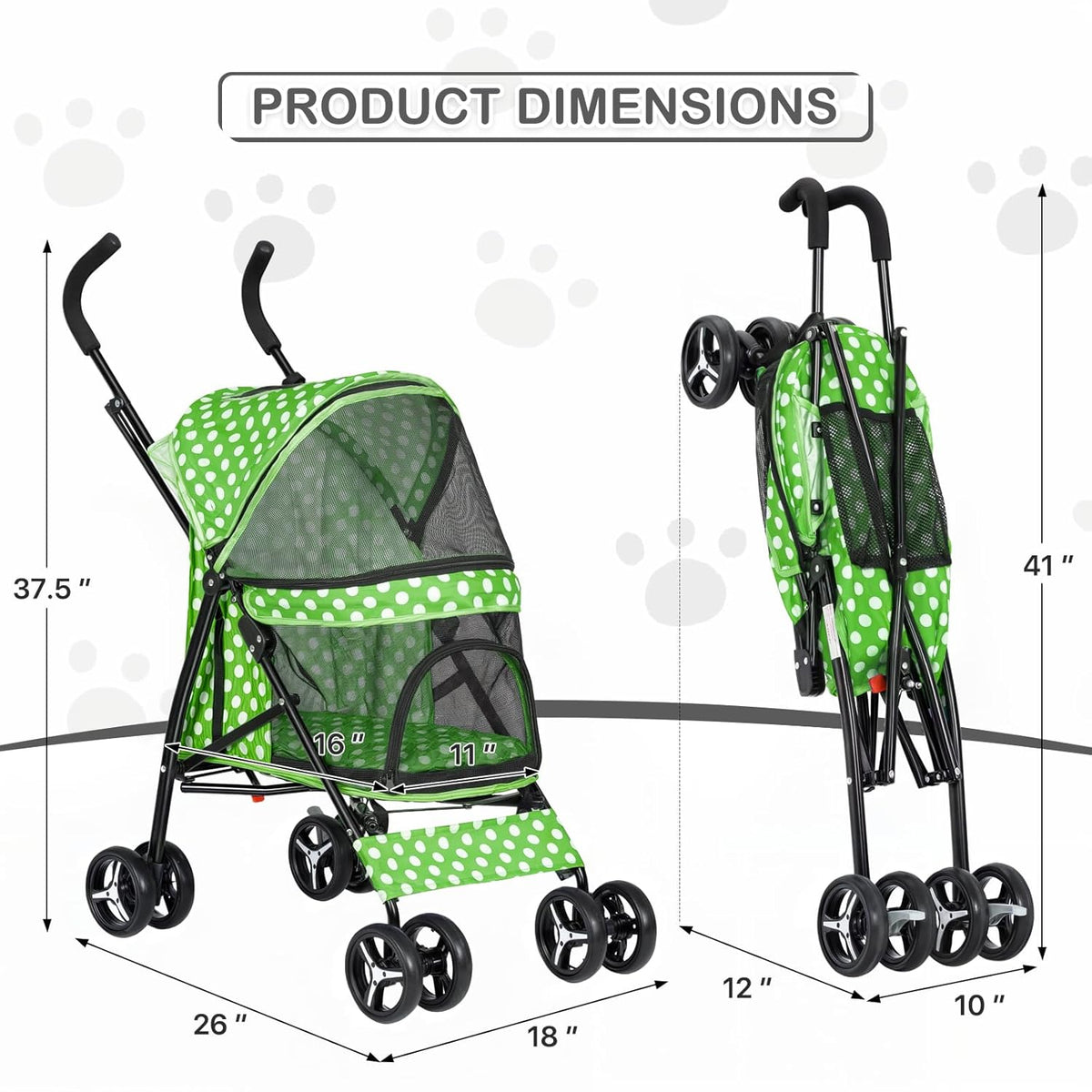 MoNiBloom 4 Wheels Pet Stroller, Easy-Fold Umbrella Shaped Dog Cat Jogger Stroller w/Storage Bag &