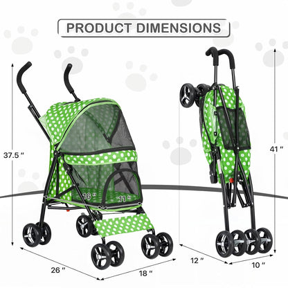 MoNiBloom 4 Wheels Pet Stroller, Easy-Fold Umbrella Shaped Dog Cat Jogger Stroller w/Storage Bag &