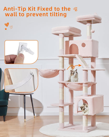 Taoqimiao Cat Tree 71-Inch, Cat Tower for Indoor Cats Large Adult, Multi-Level Large Cat Condo, 8