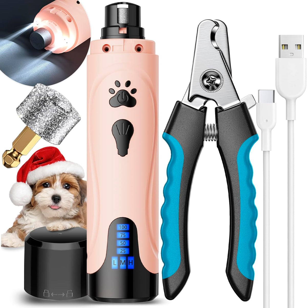 YABIFE Dog Nail Grinder, Dog Nail Trimmers and Clippers Kit, Super Quiet, Rechargeable, for Small