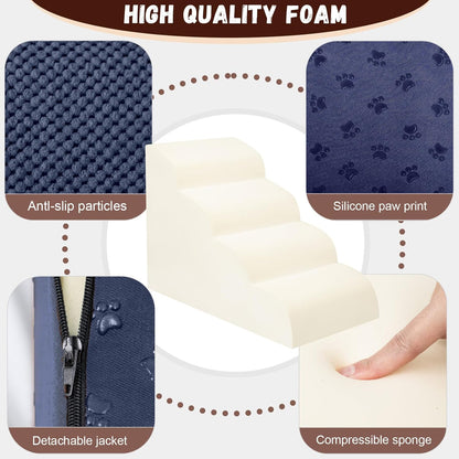 Dog Stairs for Small Dogs - High Density Foam Pet Steps, Extra Wide Dog Ramp with Non-Slip Bottom