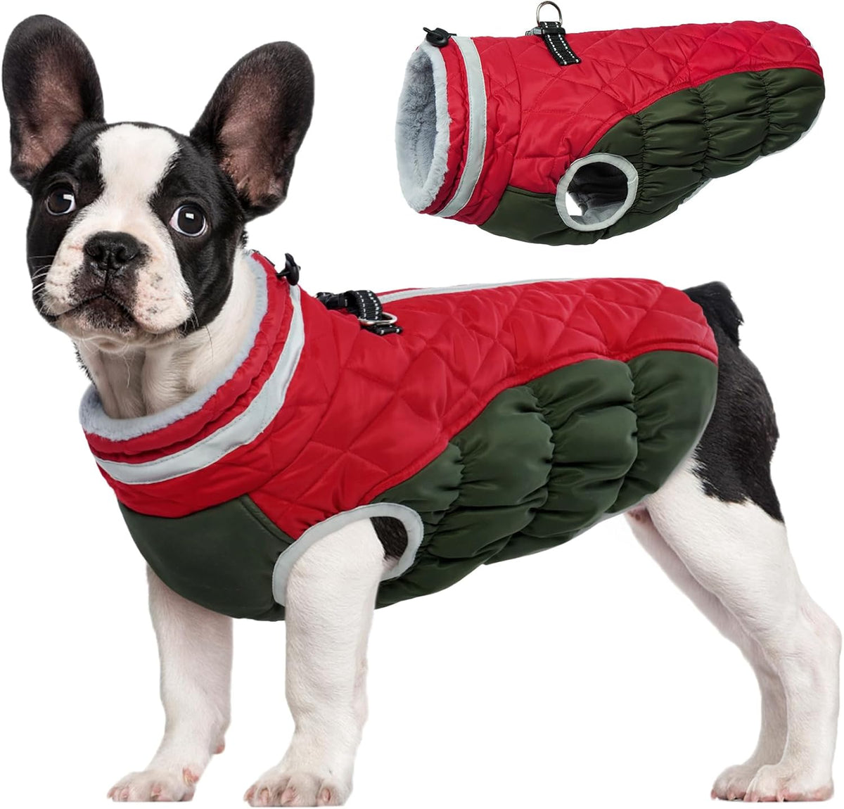 FUAMEY Dog Coat for Small Dogs,Waterproof Dog Winter Jacket with Harness Built in Puppy Cold