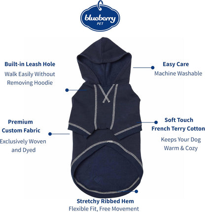 Blueberry Pet Essentials Dog Hoodie – 18 inch, Cotton‑Blend Sweatshirt with Hood, Midnight Blue