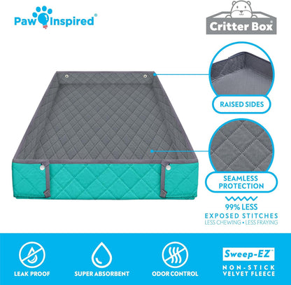 Paw Inspired Critter Box Washable Cage Liner, Reversible Fleece Bedding with Raised Sides for