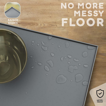 Dog Food Mat - 24x15 Raised Edges Dogs Mat for Food and Water Prevent Spill, Waterproof Cat Food