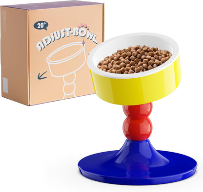 Ceramic Elevated Raised Cat Bowls,Cat Food Dish with Stand, 3 Height Adjustable Raised Dog Bowl