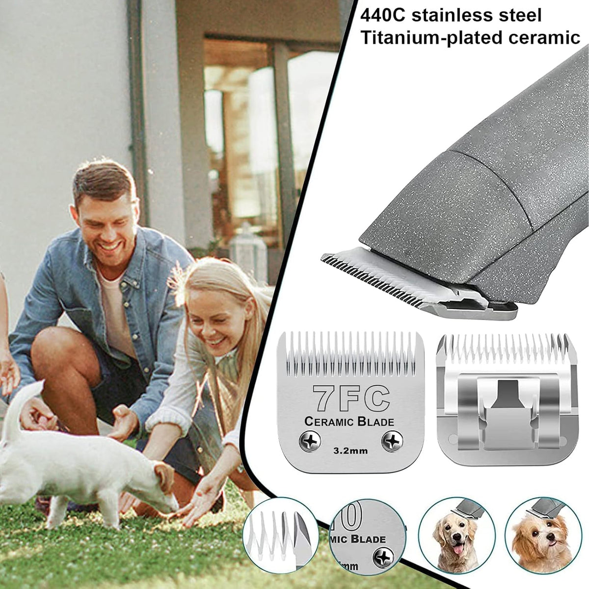 4PACK Dog Grooming Clipper Replacement Blades Compatible with Andis Pet Clipper/Oster A5/Wahl KM