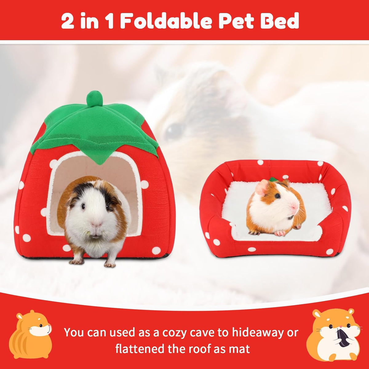 BWOGUE Guinea Pig House Bed Cozy Hamster Cave Large Hideout for Dwarf Rabbits Hedgehog Bearded